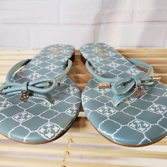 CUTE Nanette Lepore Dainty Blue Leather Bow Thong Sandals womens 8.5 Flipflops - Picture 11 of 11